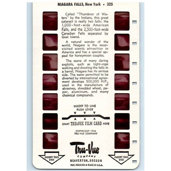 American Vintage Other - Vintage‎ Tru Vue Tru-Vue Film Card Niagara Falls New York USA Travel 325 3D